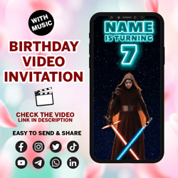 jedi, star wars, video invitation, digital, custom, personalized, birthday, party