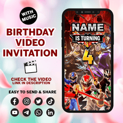 power ranger birthday invitation, dino fury animated invitation, power ranger invitation, power ranger video invitation