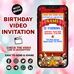 mickey mouse carnival circus animated video invitation for birthday party, mickey mouse circus video invitation digital