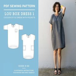"dress pattern | cocoon style dress | lou box dress 1 pdf sewing pattern | diy | pattern  tutorial | easy pattern