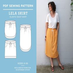 skirt pattern | elastic waist skirt | lela skirt pdf sewing pattern | diy | pattern  tutorial | pdf pattern | easy