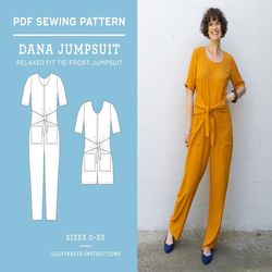 jumpsuit sewing pattern | tie-front jumpsuit | sizes 0-32 | dana jumpsuit instant download | pdf instruction e-book