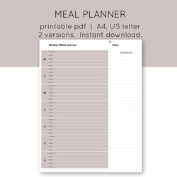 weekyl meal planner with grocery list. family budget. weekly menu. menu planner sheet. household planner.