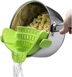 strain pot strainer and pasta strainer - adjustable silicone clip on strainer for pots, pans, and bowls - kitchen coland