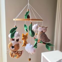 woodland baby mobile, forest baby mobile, mobile deer owl fox, woodland nursery decor