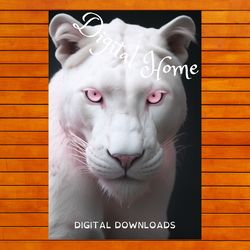 white albino panther with pink eyes. art digital download. digita illustration