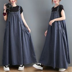 spring and summer new large size retro loose slim denim suspender skirt