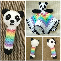 panda lovey (security blanket) and panda rattle crochet patterns bundle