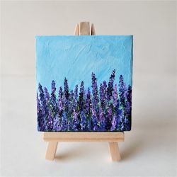 lavender field miniature painting on a small canvas