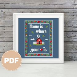 "home is..."  cross stitch primitive pattern