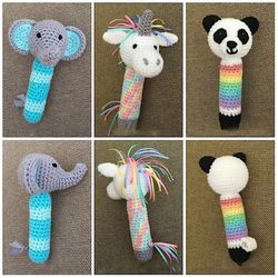 elephant, unicorn, and panda rattles crochet pattern bundle