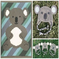 koala baby blanket and beanie crochet pattern bundle