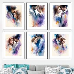 set of 6 prints, wall decor, digital art, posters, living room art, contemporary minimalist watercolor digital download