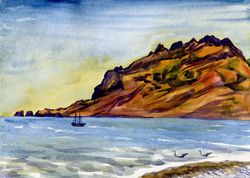 original watercolor painting seascape artwork gift hand painting