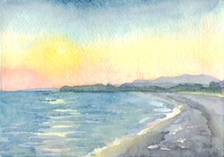 original watercolor painting seascape artwork 6x8 hand painting