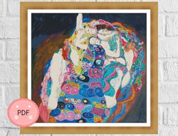 cross stitch pattern, gustav klimt ,the maiden,pdf , instant download , symbolism x stitch , famous paintings