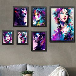 set of 6 prints, wall decor, digital art, posters, living room art, contemporary minimalist watercolor digital download