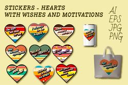 heart stickers in retro style