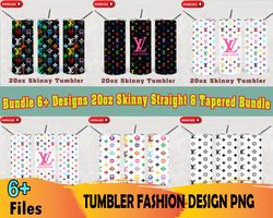 6 lv tumblers 20oz skinny bundle png, lv pattern, lv sublimation