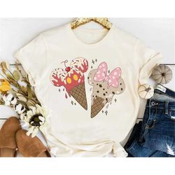 Cute Disney Mickey Mouse & Minnie Ice Cream Cones Shirt, Magic Kingdom WDW Holiday Unisex T-shirt Family Birthday Gift A