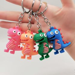 dinosaur keychain, rubber keyring, green, orange, pink or blue, dinosaur lover gift, modern accessories, cute dragons