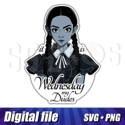 wednesday addams svg and png clipart, wednesday cricut image, vetor detailde file, sticker print, print for t-shirt file