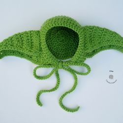 crochet pattern - yoda baby bonnet, crochet yoda halloween hat, newborn photo prop, sizes 0 - 12 months