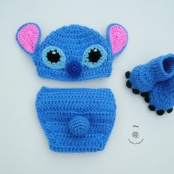 crochet pattern - stitch baby hat and diaper cover set | lilo and stitch crochet pattern | sizes newborn - 12 months