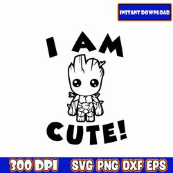 i am cute png, groot png, baby groot png, i am cute sublimation design, t shirt, mug, cartoon design download