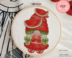 summer gnome cross stitch pattern , watermelon gnome ,pdf,instant download, x stitch chart