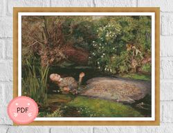 cross stitch pattern,ophelia,sir john everett millais,pdf instant download,william shakespeare,x stitch chat,hamlet