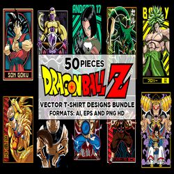 50 dragon ball anime vector t-shirt designs bundle