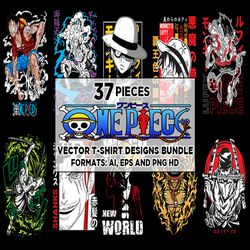 37 one piece anime vector t-shirt designs bundle