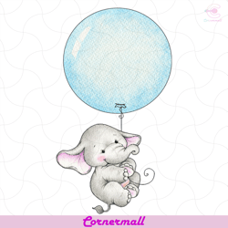 baby elephant hanging on blue balloon png, trending png, animal png, elephant png, balloon png