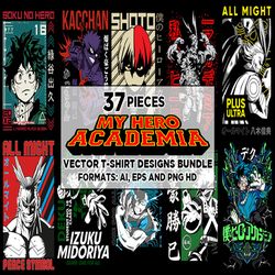 37 my hero academia anime vector t-shirt designs bundle