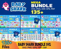 135 baby shark mega bundle svg, cartoon svg, baby shark svg, cartoon svg, baby shark svg, kids svg, shark family svg, ba