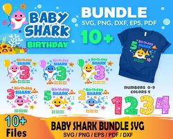 10 baby shark birthday bundle svg, cartoon svg, birthday svg, cartoon svg, birthday svg, baby shark svg, baby shark them