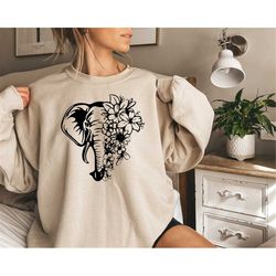 elephant shirt, elephant line art shirt, elephant lover gift, simple elephant sweatshirt, floral elephant shirt, shirt f