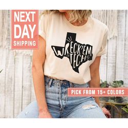 wreck'em tech shirt gift for cowboys, texas tech shirt, tech football fan gift, college football clothing,western crewne