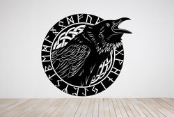 scandinavian mythology, ancient viking inscriptions, odin's raven, black raven, wall sticker vinyl decal mural art decor