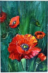 poppy flowers, flower painting, interior painting. flowers for wall decor.