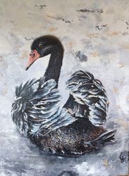 modern art painting acrylic textured painting on canvas on stretcher black swan