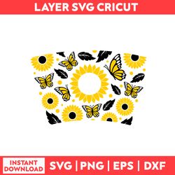 sunflower and butterfly full wrap svg, sunflower and butterfly svg, sunflower svg, butterfly svg - digital file