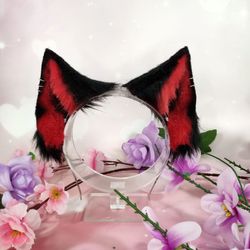 black red cat ears headband