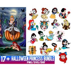 17 files disney princess halloween bundle svg, princess halloween svg,halloween pumpkin svg, instant download, high qual