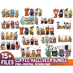 15 files halloween coffee png bundle, hand drawn, halloween coffee latte png, fall halloween cofffe