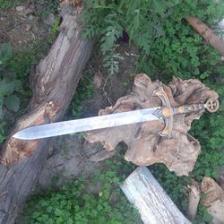 custom-made templar knights sacred holy longsword, full-length steel, mediaeval, with leather sheath, ceremonial sword