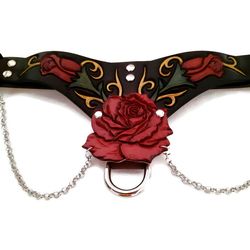 genuine leather sub collar kittenplay choker with red roses for women submissive chain gothic necklace