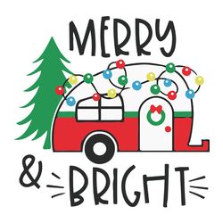 Merry And Bright Camper Svg, Happy Camper Svg, Christmas Camping Svg, String Lights Svg, Silhouette Svg Fies