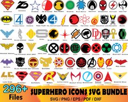 296 superhero icons svg bundle, marvel svg, superman svg, superhero svg, marvel svg, avengers svg, endgame svg